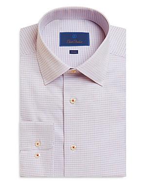 David Donahue White With Pumpkin Mini Twill Check Dress Shirt