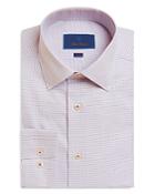 David Donahue White With Pumpkin Mini Twill Check Dress Shirt