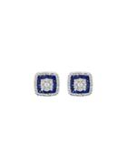 Bloomingdale's Blue Sapphire & Diamond Cluster Stud Earrings In 14k White Gold- 100% Exclusive