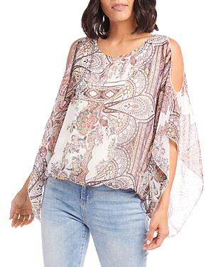 Karen Kane Paisley Print Cold Shoulder Scarf Top