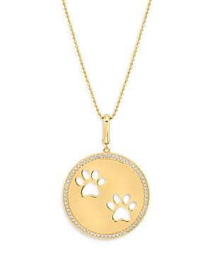 Graziela Gems 14k Yellow Gold Pawsitivity Diamond & Cutout Paw Disc Pendant Necklace, 20