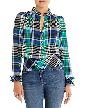Karl Lagerfeld Paris Plaid Smocked Blouse