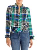 Karl Lagerfeld Paris Plaid Smocked Blouse