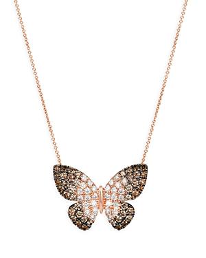 Bloomingdale's Brown, Champagne & White Diamond Butterfly Pendant Necklace In 14k Rose Gold, 2.0 Ct. T.w. - 100% Exclusive