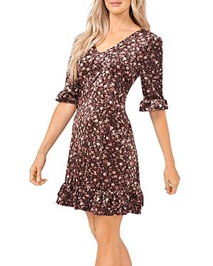 Cece Velvet Bouquet Ruffled Mini Dress