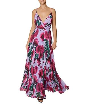 Laundry By Shelli Segal Rose Print Pleated Maxi Dress