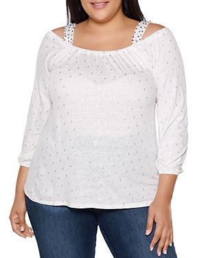 Belldini Plus Metallic Printed Cold Shoulder Top