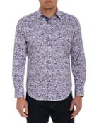 Robert Graham Twisted Reel Cotton Blend Herringbone Cubist Print Classic Fit Button Down Shirt