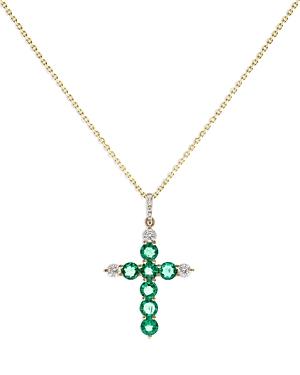 Bloomingdale's Emerald & Diamond Cross Pendant Necklace In 14k White Gold, 18 - 100% Exclusive