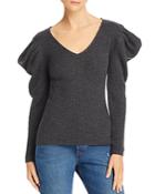 Milly Isabelle Ribbed Wool Puff-shoulder Sweater