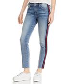 Aqua Track Stripe Frayed Skinny Jeans In Navy/red - 100% Exclusive