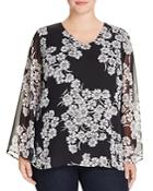 Vince Camuto Plus Floral Sheer Bell Sleeve Blouse