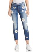 7 For All Mankind Ankle Skinny Jeans In Distressed Authentic Light With Daisies