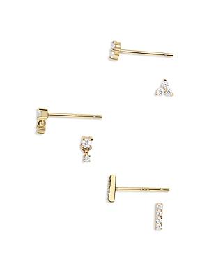 Baublebar Lottie Cubic Zirconia Stud Earrings In 18k Gold Plated Sterling Silver, Set Of 3