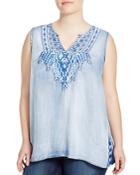 Lucky Brand Plus Embroidered Chambray Top