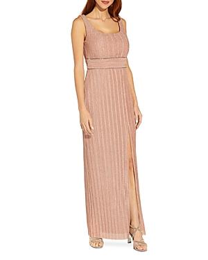 Adrianna Papell Metallic Pleated Long Gown