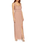 Adrianna Papell Metallic Pleated Long Gown