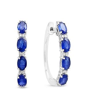 Blue Sapphire And Diamond Hoop Earrings In 14k White Gold - 100% Exclusive