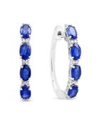Blue Sapphire And Diamond Hoop Earrings In 14k White Gold - 100% Exclusive