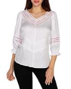 Belldini Chevron Lace Detailed V Neck Top