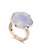 Pasquale Bruni 18k Rose Gold Bon Ton Light Blue Chalcedony & Diamond Floral Ring