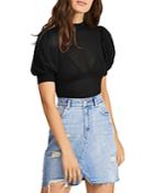 Free People Good Luck Pointelle Puff-sleeve Top