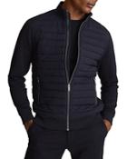 Reiss Flintoff Long Sleeve Interlock Quilted Funnel Neck Hybrid Jacket