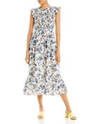 Aqua Floral Print Smocked Flutter Sleeve Dress - 100% Exclusive