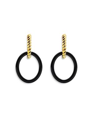 Capucine De Wulf Earth Goddess Black Circle Charm Twisted Hoop Earrings In 18k Gold Plate