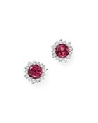 Pink Tourmaline And Diamond Halo Stud Earrings In 14k White Gold - 100% Exclusive