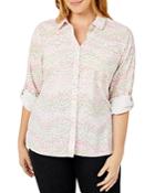 Foxcroft Plus Byron Cotton Dotted Waves Print Shirt