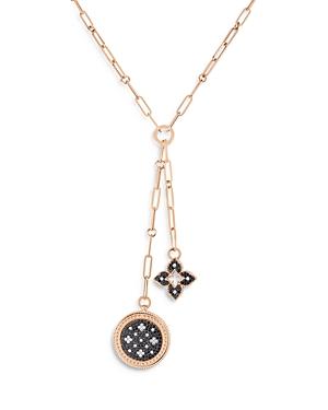 Roberto Coin 18k Rose Gold Venetian Princess Black & White Diamond Floral Motif Lariat Necklace, 15