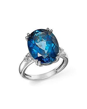 London Blue Topaz Statement Ring With Diamonds In 14k White Gold