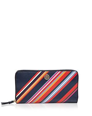 Tory Burch Robinson Striped Zip Leather Continental Wallet