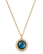Ippolita 18k Yellow Gold Lollipop London Blue Topaz & Pave Diamond Adjustable Mini Pendant Necklace, 18