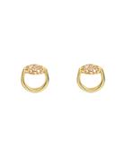 Gucci 18k Yellow Gold Horsebit Stud Earrings With Brown Diamonds