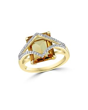 Bloomingdale's Citrine & Diamond Overlay Statement Ring In 14k Yellow Gold - 100% Exclusive