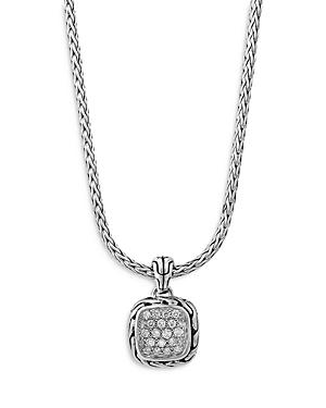 John Hardy Sterling Silver Classic Diamond Pave Square Disc Pendant Necklace, 16-18