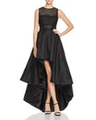 Avery G Stripe Mesh High Low Gown