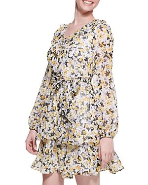 Karl Lagerfeld Paris Ruffled Floral Print Chiffon Tie Waist Mini Dress