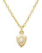 Argento Vivo G Baby Cubic Zirconia Shield Pendant Necklace In 14k Gold Plated Sterling Silver, 16-18