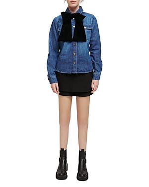 Maje Candy Velvet Bow Denim Shirt