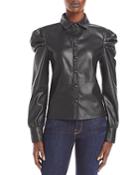 Blanknyc Puff Sleeve Faux Leather Shirt
