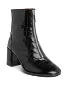 Whistles Women's Rowan Round Toe Croc-embossed Leather Mid-heel Booties