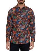 Robert Graham Santorini Cotton Blend Micro Corduroy Paisley Print Classic Fit Button Down Shirt