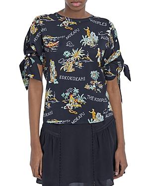 The Kooples Aloha Printed Tie Sleeve Top