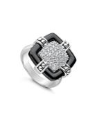 Lagos Sterling Silver Black Caviar Diamond & Black Ceramic Large Square Ring