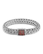 John Hardy Classic Chain Sterling Silver Large Bracelet With Red Sapphire Clasp
