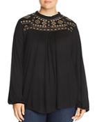 Lucky Brand Plus Embroidered Peasant Tee