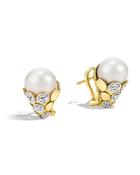 John Hardy Dot 18k Yellow Gold Diamond Pave Earrings With Cultured Freshwater Pearls